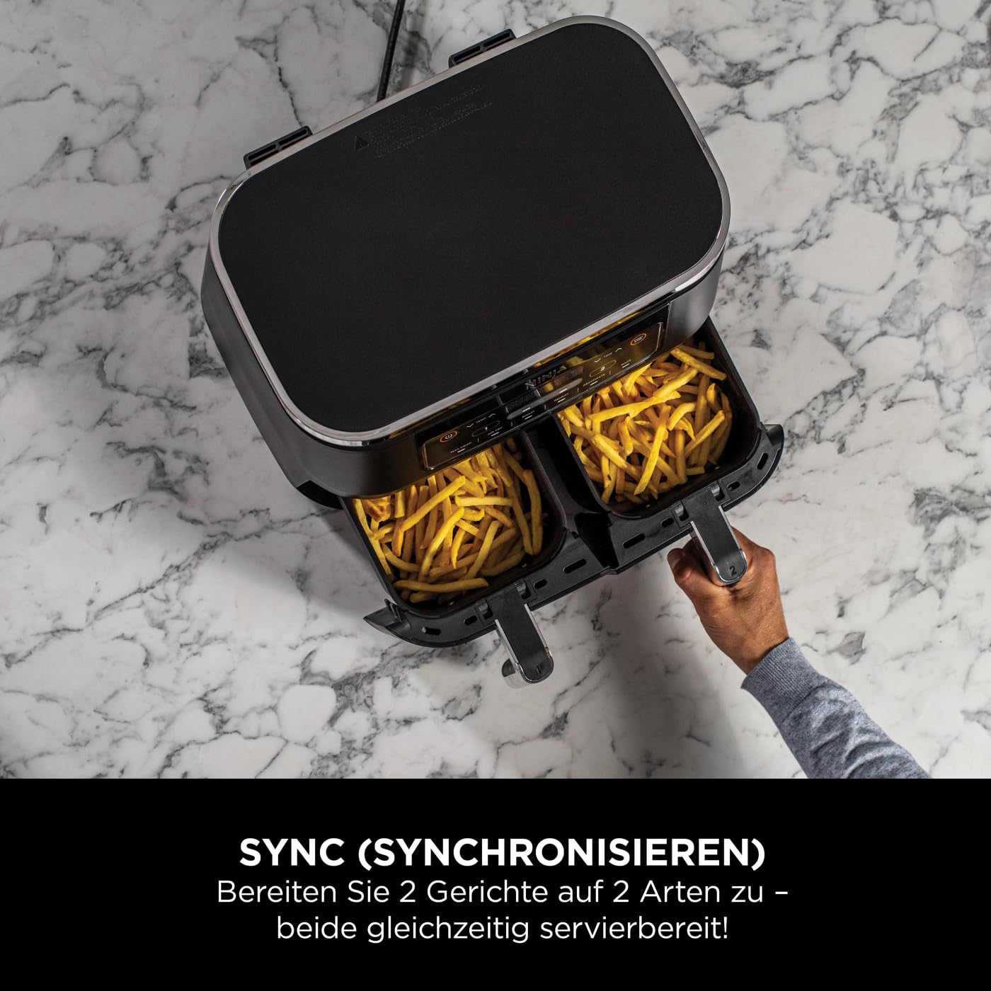 Ninja Foodi Dual Zone Digitale Heißluftfritteuse, 7,6L Airfryer, 2 Fächer, Antihaftbeschichtung, spülmaschinenfeste Körbe, 6-in-1, 4-6 Portionen, Schwarz AF300EU