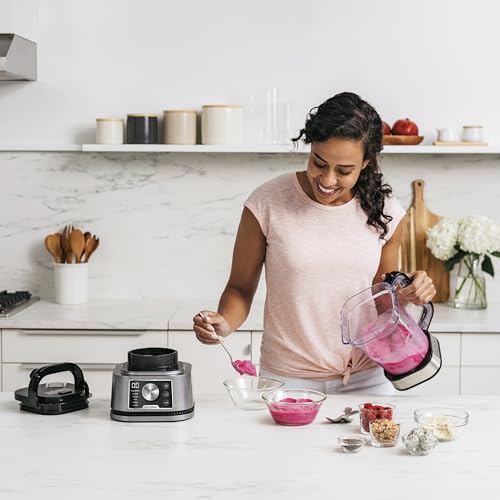 Ninja Foodi Power Nutri Mixer Smoothie Maker 3-in-1, dicke Aufstriche & gefrorene Getränke, Automatikprogramme, 2,1L Krug, 700ml Becher & 400ml Schüssel mit Power-Rührer, 1200W, Silber CB350EU