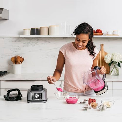 Ninja Foodi Power Nutri Mixer Smoothie Maker 3-in-1, dicke Aufstriche & gefrorene Getränke, Automatikprogramme, 2,1L Krug, 700ml Becher & 400ml Schüssel mit Power-Rührer, 1200W, Silber CB350EU