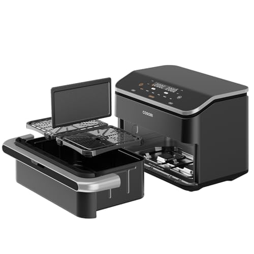 COSORI Heißluftfritteuse 2 Kammern, Dual Blaze TwinFry 10L Airfryer, mit 4 Heizrohren & flexiblen Kammern, gleichmäßige Hitzeverteilung, Temperatur bis 240 °C, Schwarz