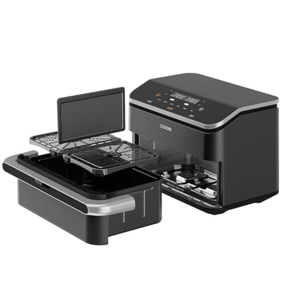 COSORI Heißluftfritteuse 2 Kammern, Dual Blaze TwinFry 10L Airfryer, mit 4 Heizrohren & flexiblen Kammern, gleichmäßige Hitzeverteilung, Temperatur bis 240 °C, Schwarz