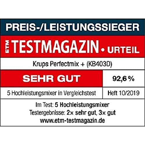 Krups KB403D Perfectmix + Hochleistungsstandmixer, 1.200W, 28.000 UpM, 2L Glasbehälter, 3 voreingestellte Programme, Powelix- Technologie, Edelstahl/Dunkelgrau