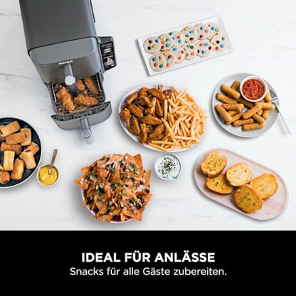 Ninja Double Stack XL Air Fryer Heißluftfritteuse, 9,5L Airfryer, Doppelkorb-Heißluftfritteuse mit 4 Kochstufen, 2 Körben, 2 Rosten, platzsparendes Design, 6 Kochfunktionen, 8 Portionen, Grau SL400EU