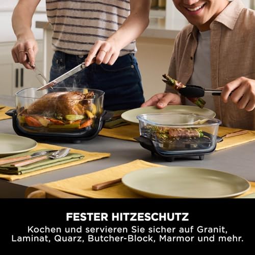 Ninja CRISPi tragbare Airfryer Heißluftfritteuse, 3,8 l, 4-in-1: Heißluftfrittieren, Braten, Warmhalten, Recrisp, kompakt, 6 Portionen, 2x herausnehmbare Glasbehälter & Deckel, 1700 W, Sage FN101EUSG
