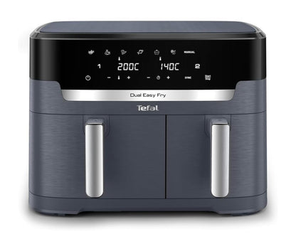 Tefal Dual Easy Fry XXL Doppelkammer-Heißluftfritteuse, 11 Liter Fassungsvermögen, 6,5 L Schublade und 4,5 L Schublade, ohne zusätzliches Fett, 7 Programme, spülmaschinengeeignet, grau, EY942BE0