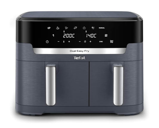 Tefal Dual Easy Fry XXL Doppelkammer-Heißluftfritteuse, 11 Liter Fassungsvermögen, 6,5 L Schublade und 4,5 L Schublade, ohne zusätzliches Fett, 7 Programme, spülmaschinengeeignet, grau, EY942BE0
