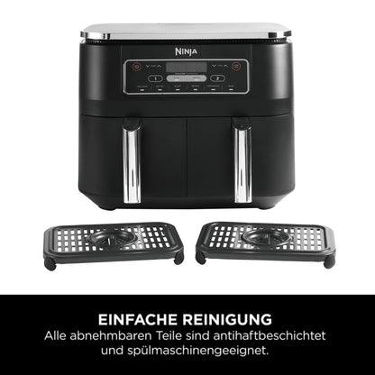 Ninja Foodi Dual Zone Digitale Heißluftfritteuse, 7,6L Airfryer, 2 Fächer, Antihaftbeschichtung, spülmaschinenfeste Körbe, 6-in-1, 4-6 Portionen, Schwarz AF300EU