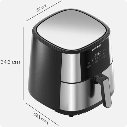 Chefman TurboFry Touch Heißluftfritteuse, XL 7.6-L Familiengröße, One-Touch Digitale Voreinstellungen, Pommes Frites, Hähnchen, Fleisch, Fisch, Spülmaschinenfest, Automatische Abschaltung, Edelstahl