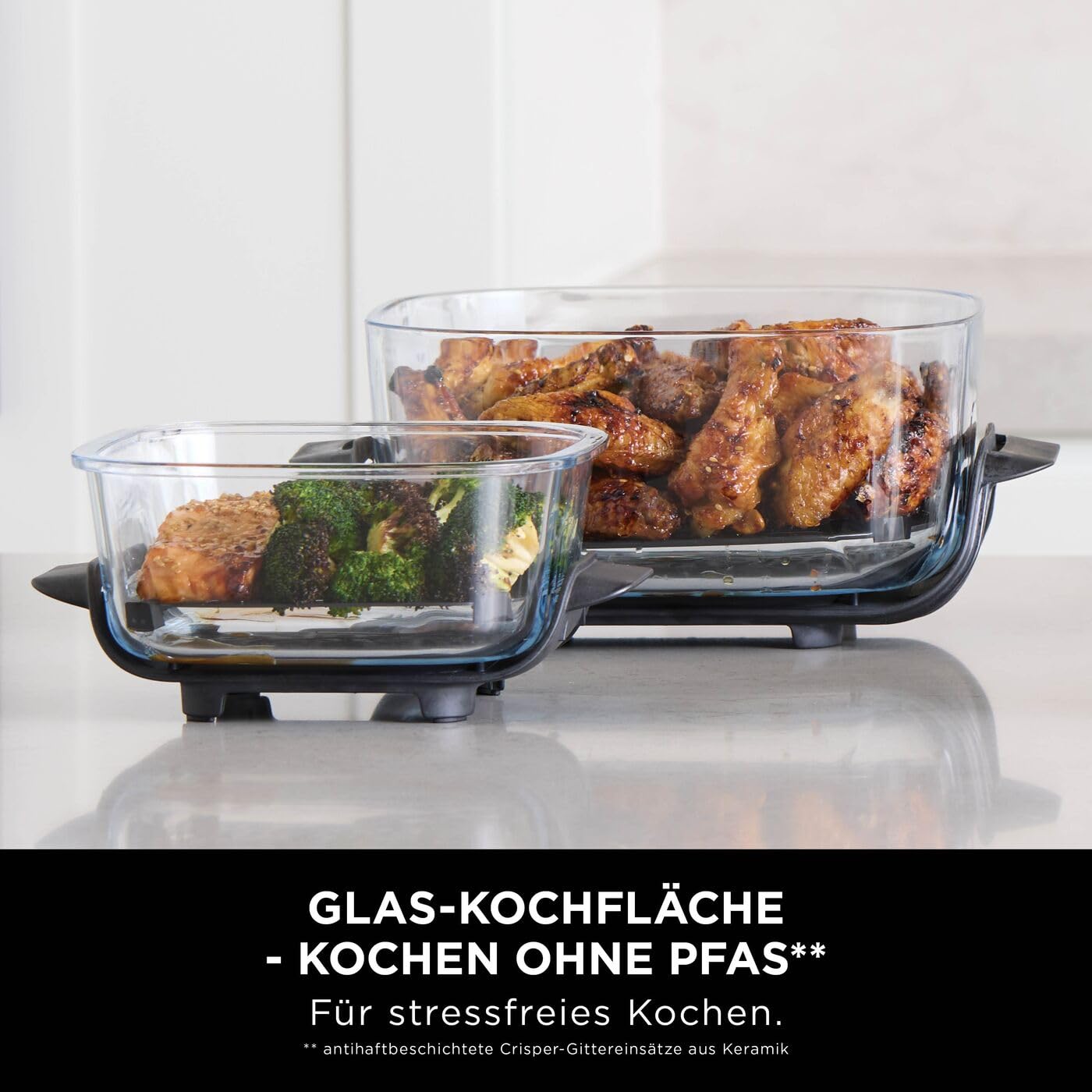 Ninja CRISPi tragbare Airfryer Heißluftfritteuse, 3,8 l, 4-in-1: Heißluftfrittieren, Braten, Warmhalten, Recrisp, kompakt, 6 Portionen, 2x herausnehmbare Glasbehälter & Deckel, 1700 W, Sage FN101EUSG