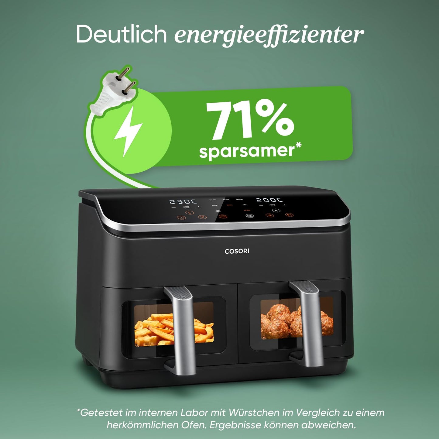 COSORI Airfryer, Testsieger der Stiftung Warentest, Heißluftfritteuse 2 Kammern, 8,5L Heissluftfritteuse mit Sichtfenster, Metall-Innenraum reduziert Kunststoffkontakt