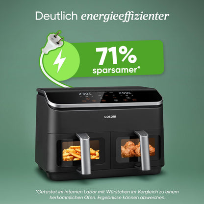 COSORI Airfryer, Testsieger der Stiftung Warentest, Heißluftfritteuse 2 Kammern, 8,5L Heissluftfritteuse mit Sichtfenster, Metall-Innenraum reduziert Kunststoffkontakt