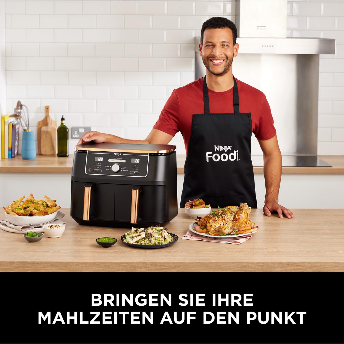 Ninja Foodi MAX Dual Zone Heißluftfritteuse [AF400EUCP] Amazon Exclusive, ‎2470 Watt , 9,5 L, 2 Heißluft-Frittierfächer, 6 Funktionen, 27 x 41.5 x 32.5 cm, Kupfer/Schwarz