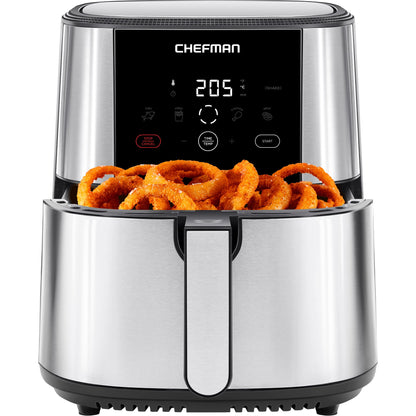 Chefman TurboFry Touch Heißluftfritteuse, XL 7.6-L Familiengröße, One-Touch Digitale Voreinstellungen, Pommes Frites, Hähnchen, Fleisch, Fisch, Spülmaschinenfest, Automatische Abschaltung, Edelstahl