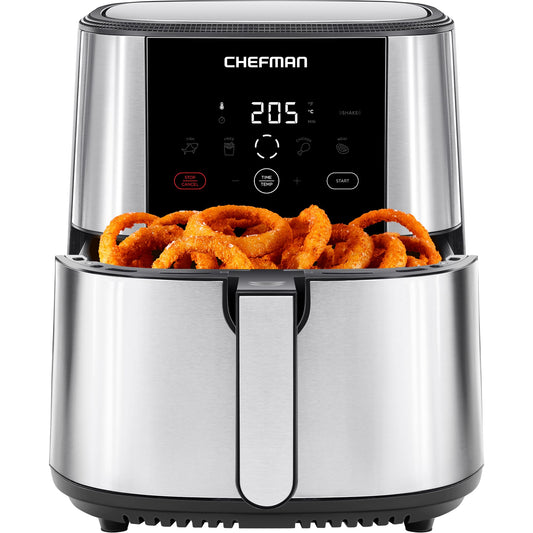 Chefman TurboFry Touch Heißluftfritteuse, XL 7.6-L Familiengröße, One-Touch Digitale Voreinstellungen, Pommes Frites, Hähnchen, Fleisch, Fisch, Spülmaschinenfest, Automatische Abschaltung, Edelstahl