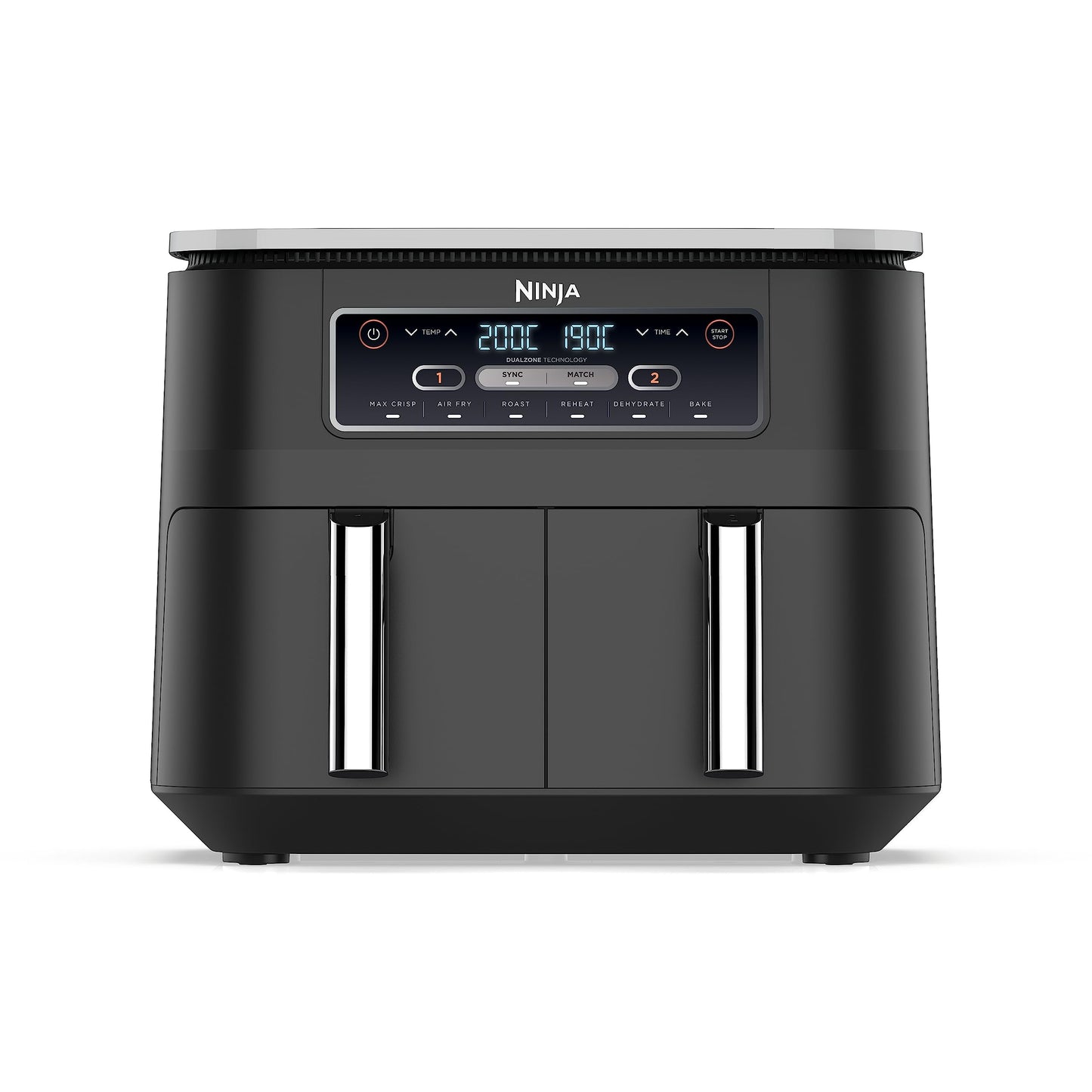 Ninja Foodi Dual Zone Digitale Heißluftfritteuse, 7,6L Airfryer, 2 Fächer, Antihaftbeschichtung, spülmaschinenfeste Körbe, 6-in-1, 4-6 Portionen, Schwarz AF300EU