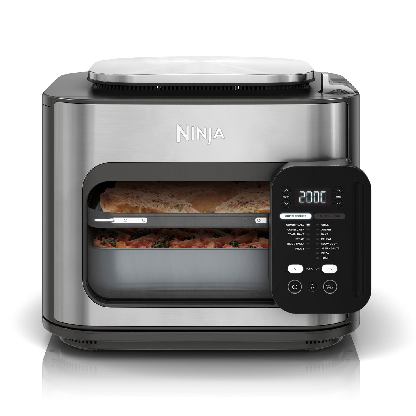 Ninja Combi 12-in-1 Multikocher, Ofen & Heißluftfritteuse, 12 Kochfunktionen, Air Fryer & Grillen Zubereitung in 15 Min*, mit Backblech, Pfanne, Crisper Gittereinsatz, Rezeptanleitung, Grau, SFP700EU.