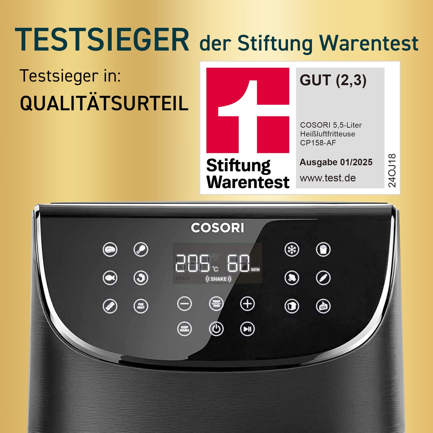 COSORI Heißluftfritteuse Airfryer, Testsieger 2024, 11-in-1 Air Fryer XXL 5,5L, Friteuse Heissluftfritteuse mit Shake-Reminder, 100 Rezepte, 55 Prozent energiesparend, spülmaschinenfest, CP158-AF