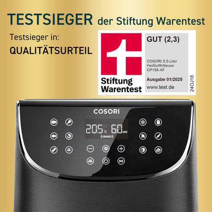COSORI Heißluftfritteuse Airfryer, Testsieger 2024, 11-in-1 Air Fryer XXL 5,5L, Friteuse Heissluftfritteuse mit Shake-Reminder, 100 Rezepte, 55 Prozent energiesparend, spülmaschinenfest, CP158-AF