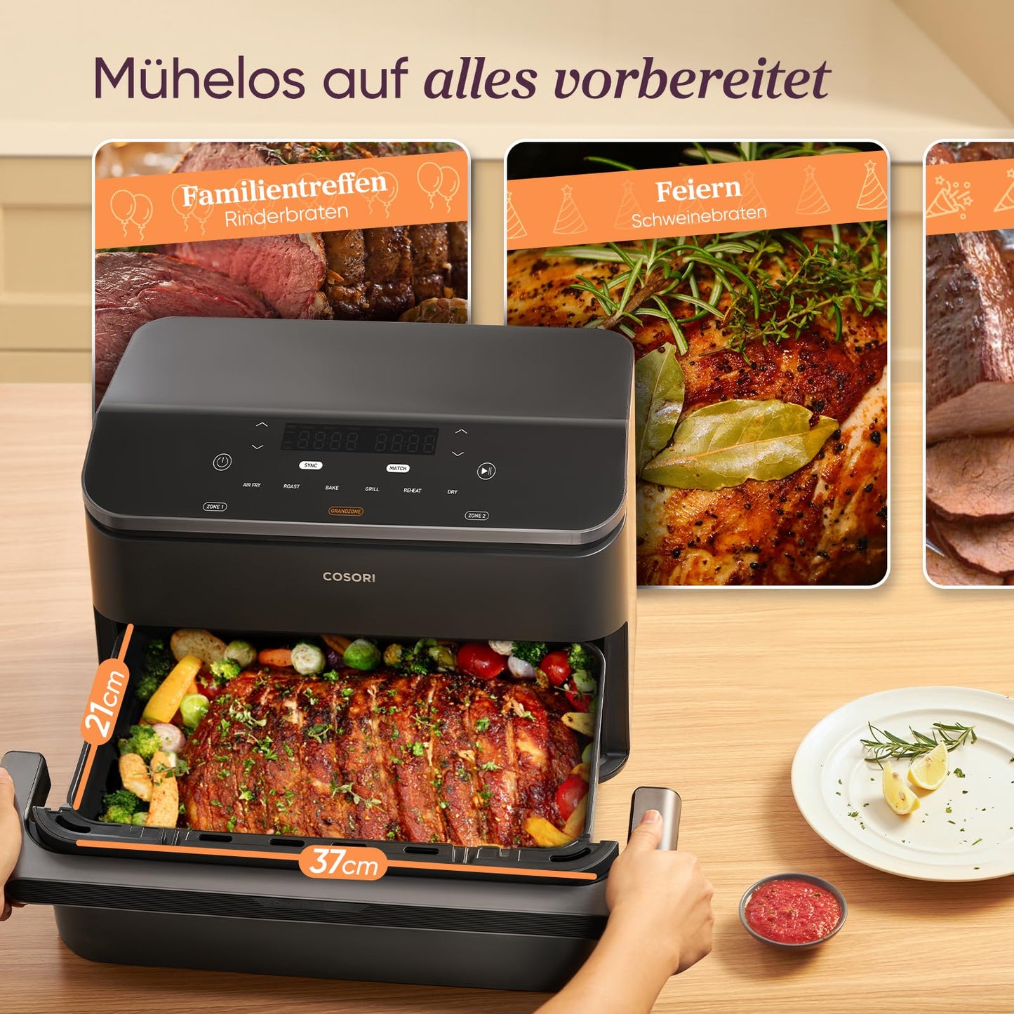 COSORI Heißluftfritteuse 2 Kammern, Dual Blaze TwinFry 10L Airfryer, mit 4 Heizrohren & flexiblen Kammern, gleichmäßige Hitzeverteilung, Temperatur bis 240 °C, Schwarz
