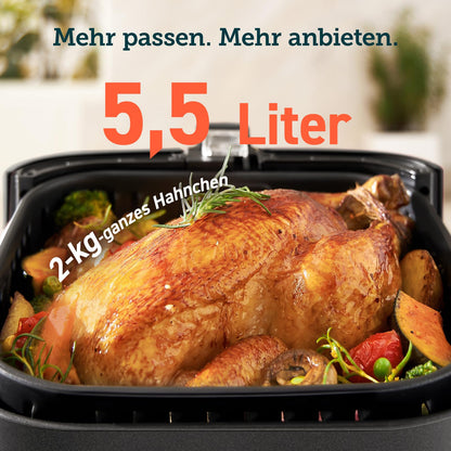 COSORI Heißluftfritteuse Airfryer, Testsieger 2024, 11-in-1 Air Fryer XXL 5,5L, Friteuse Heissluftfritteuse mit Shake-Reminder, 100 Rezepte, 55 Prozent energiesparend, spülmaschinenfest, CP158-AF