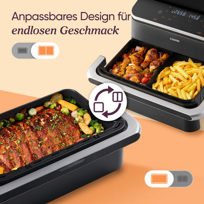 COSORI Heißluftfritteuse 2 Kammern, Dual Blaze TwinFry 10L Airfryer, mit 4 Heizrohren & flexiblen Kammern, gleichmäßige Hitzeverteilung, Temperatur bis 240 °C, Schwarz