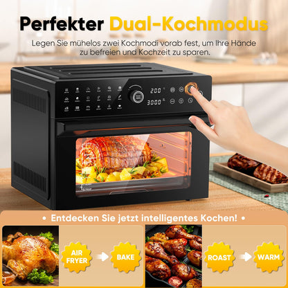 30L Heißluftfritteuse XXL Minibackofen mit LED-Touchscreen, Minibackofen mit Umluft mit 20 Programmen und Zwei Kochmodi, 1800W Heissluftfritteuse Air Fryer Oven ohne Öl, 8h Timer, Rezeptbuch,7 Anhänge